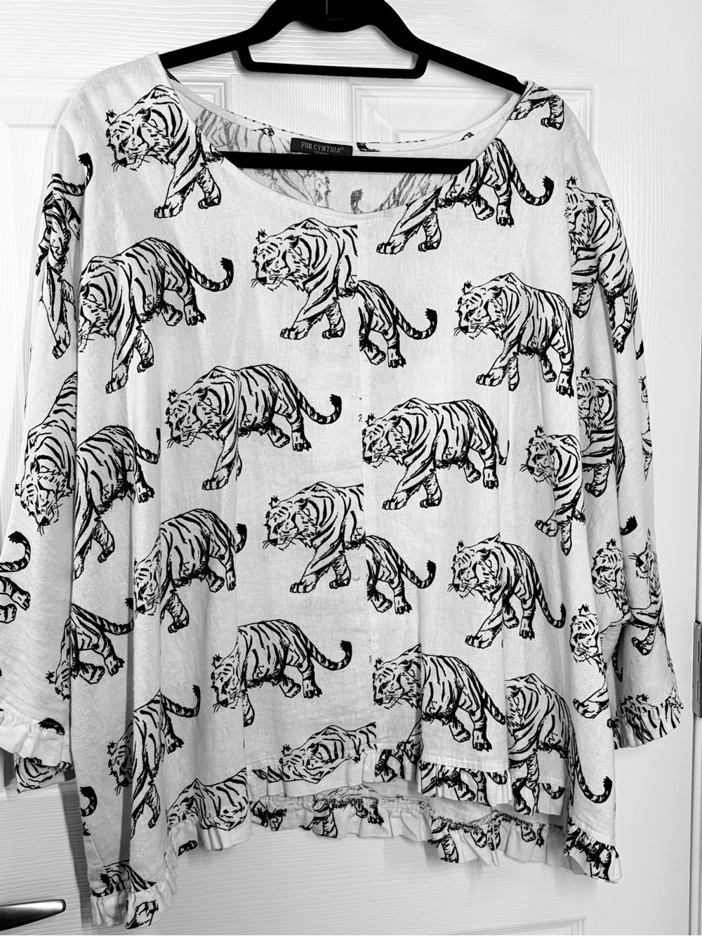 For Cynthia White Tiger-Print Relaxed Blouse